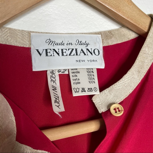 Veneziano Vintage Button Down Blazer Jacket Long Sleeves Red Blouse Silk Size 42 - Picture 9 of 10